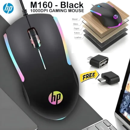 HP M160 RGB wired gaming mouse with ergonomic design