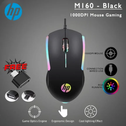 HP M160 RGB wired gaming mouse with ergonomic design