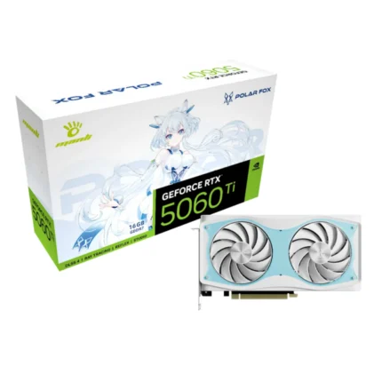 Manli Polar Fox RTX 5060 Ti OC White 16GB GDDR7 Twin Fan GPU with RGB and HDMI DisplayPort
