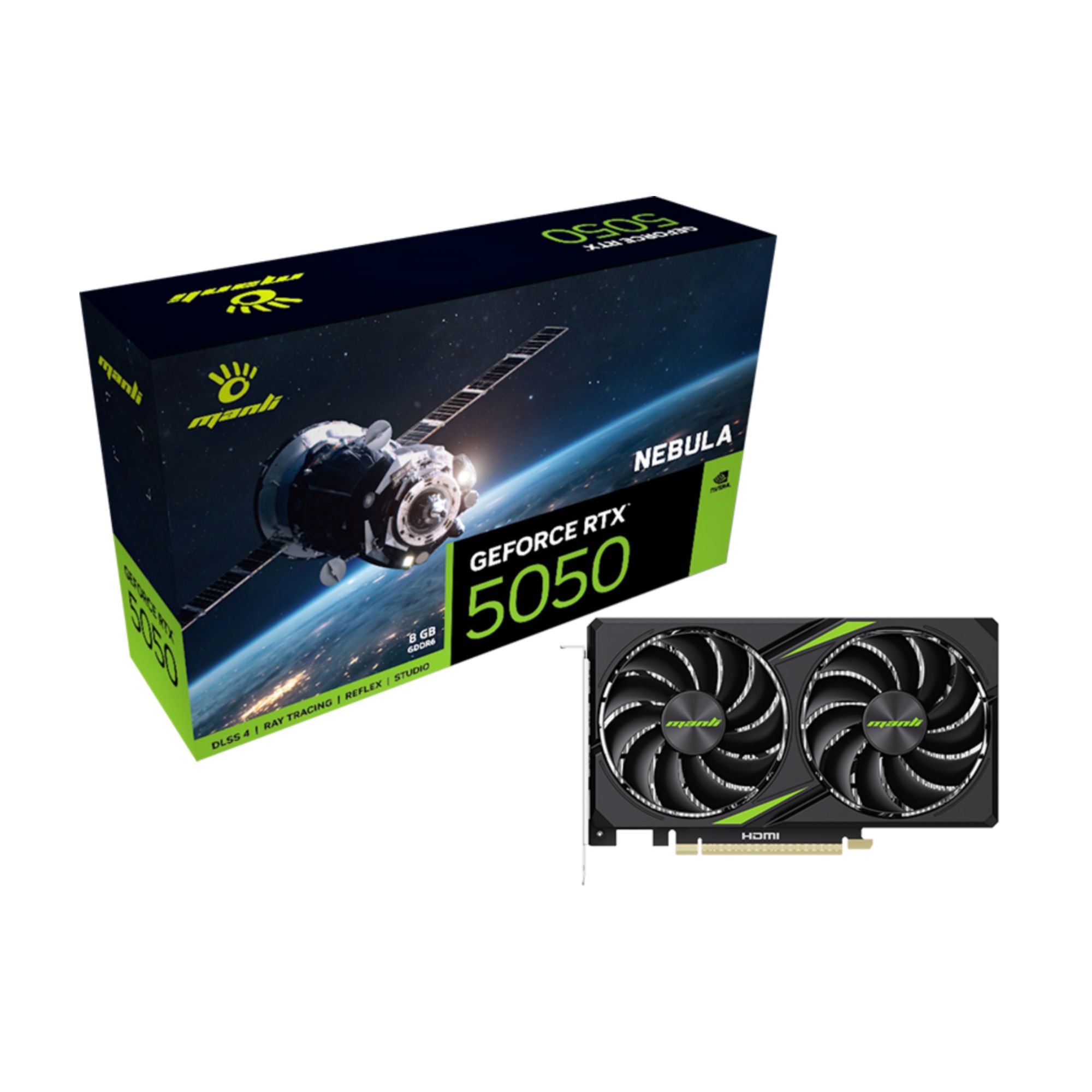 Manli Nebula GeForce RTX 5050 8GB GDDR6 Twin Fan GPU with HDMI and DisplayPort